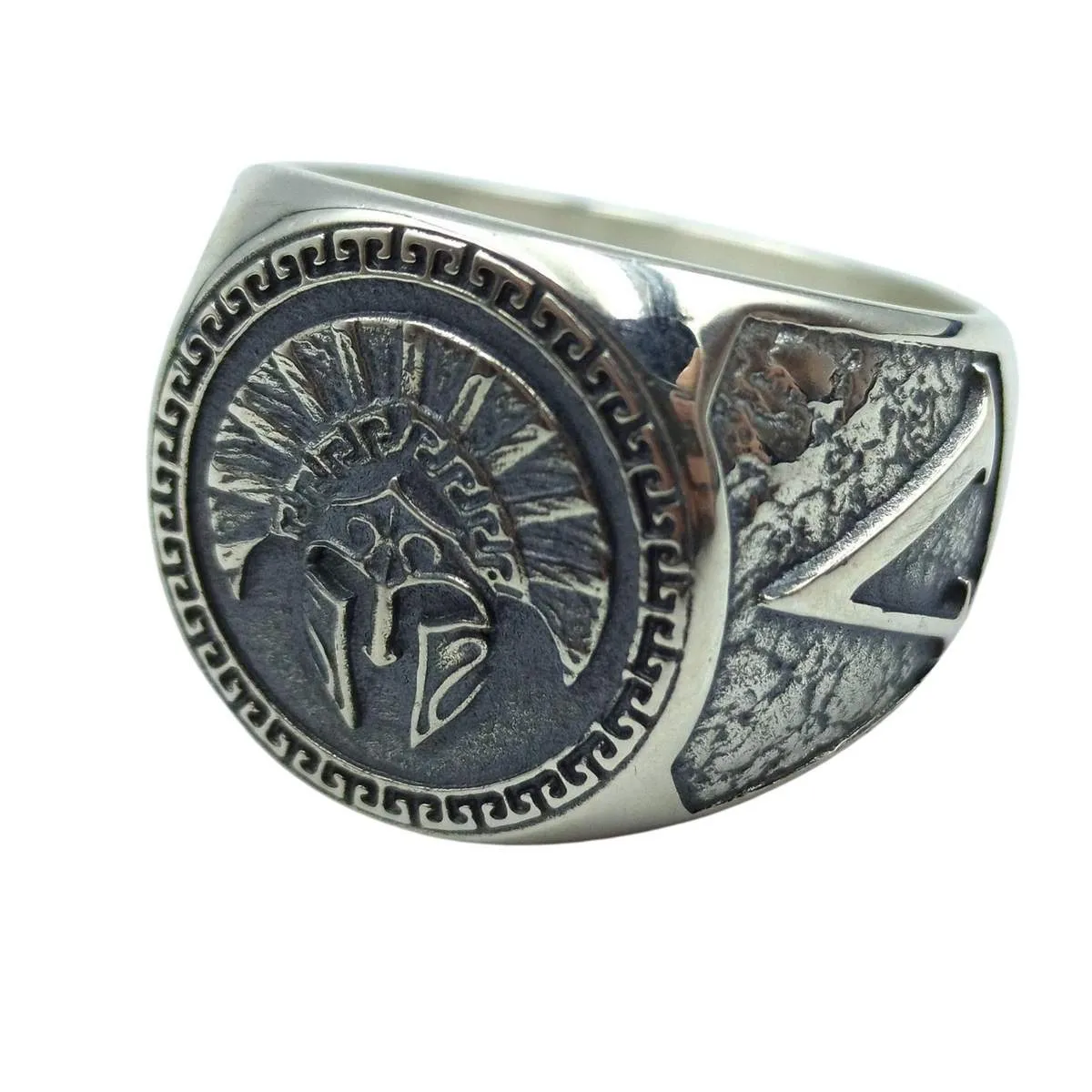 Spartan helmet silver signet ring