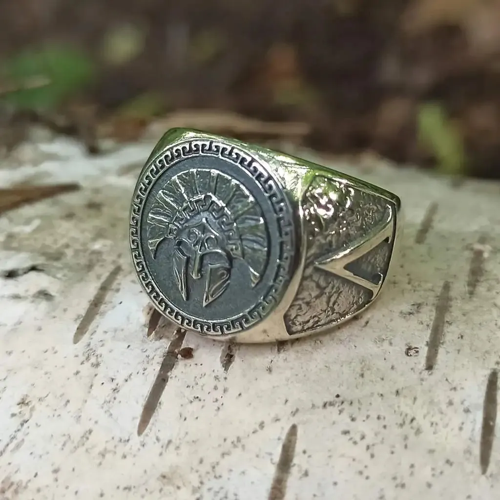 Spartan helmet silver signet ring