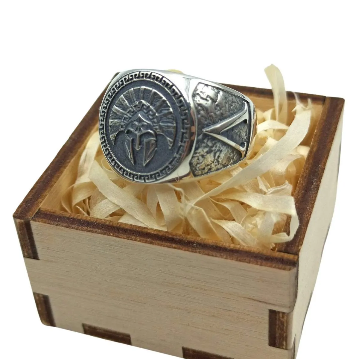 Spartan helmet silver signet ring