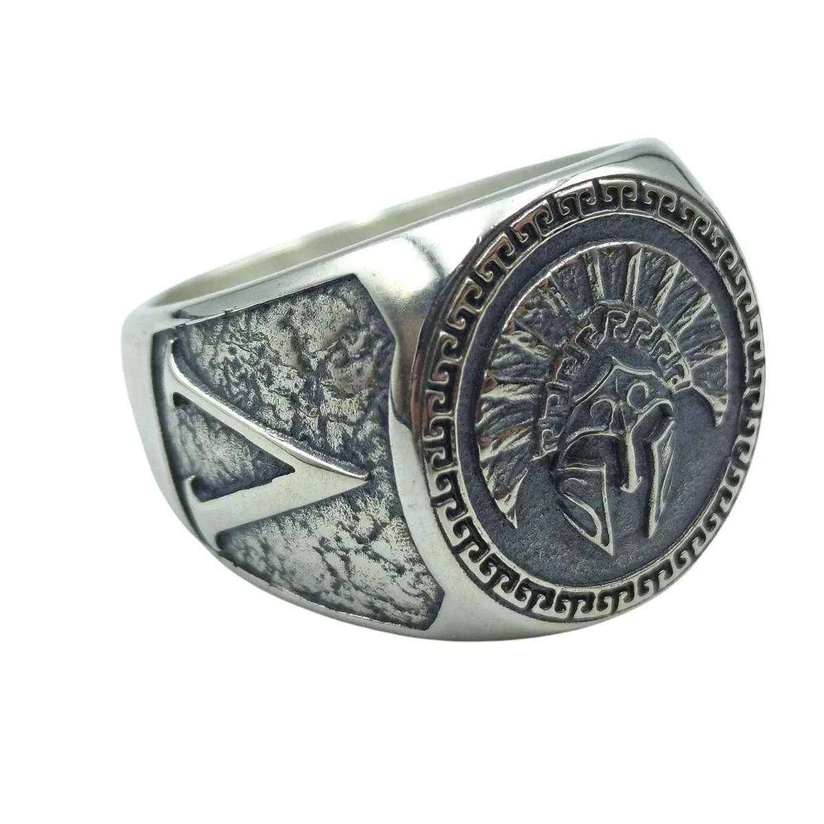 Spartan helmet silver signet ring