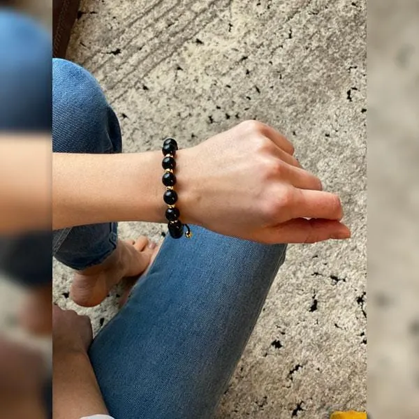 Starry Night | Signature Black Onyx Stone Bracelet in Gold and Silver | 10MM