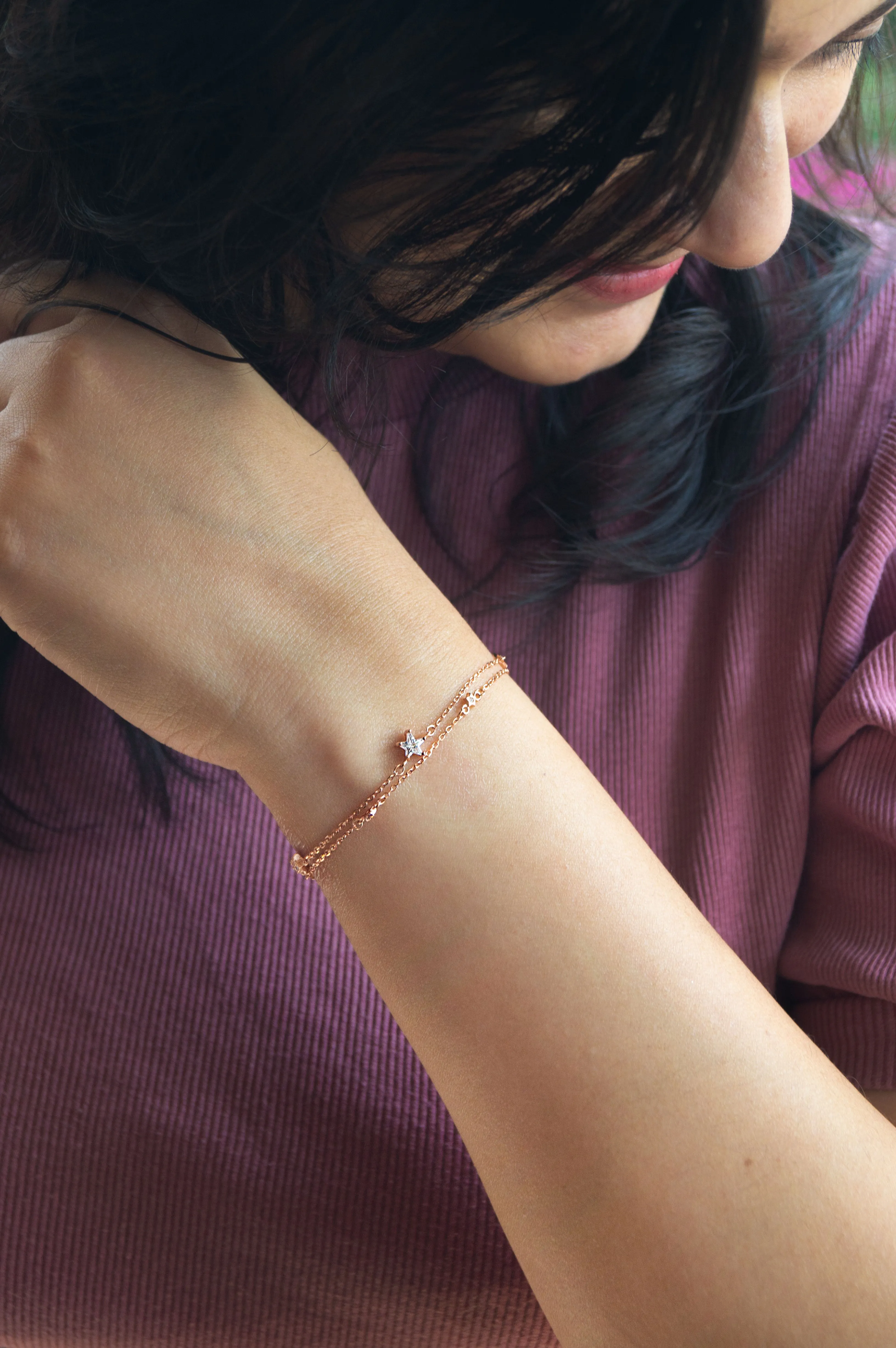 Starry Night Two Layer Rose Gold Plated Sterling Silver Chain Bracelet