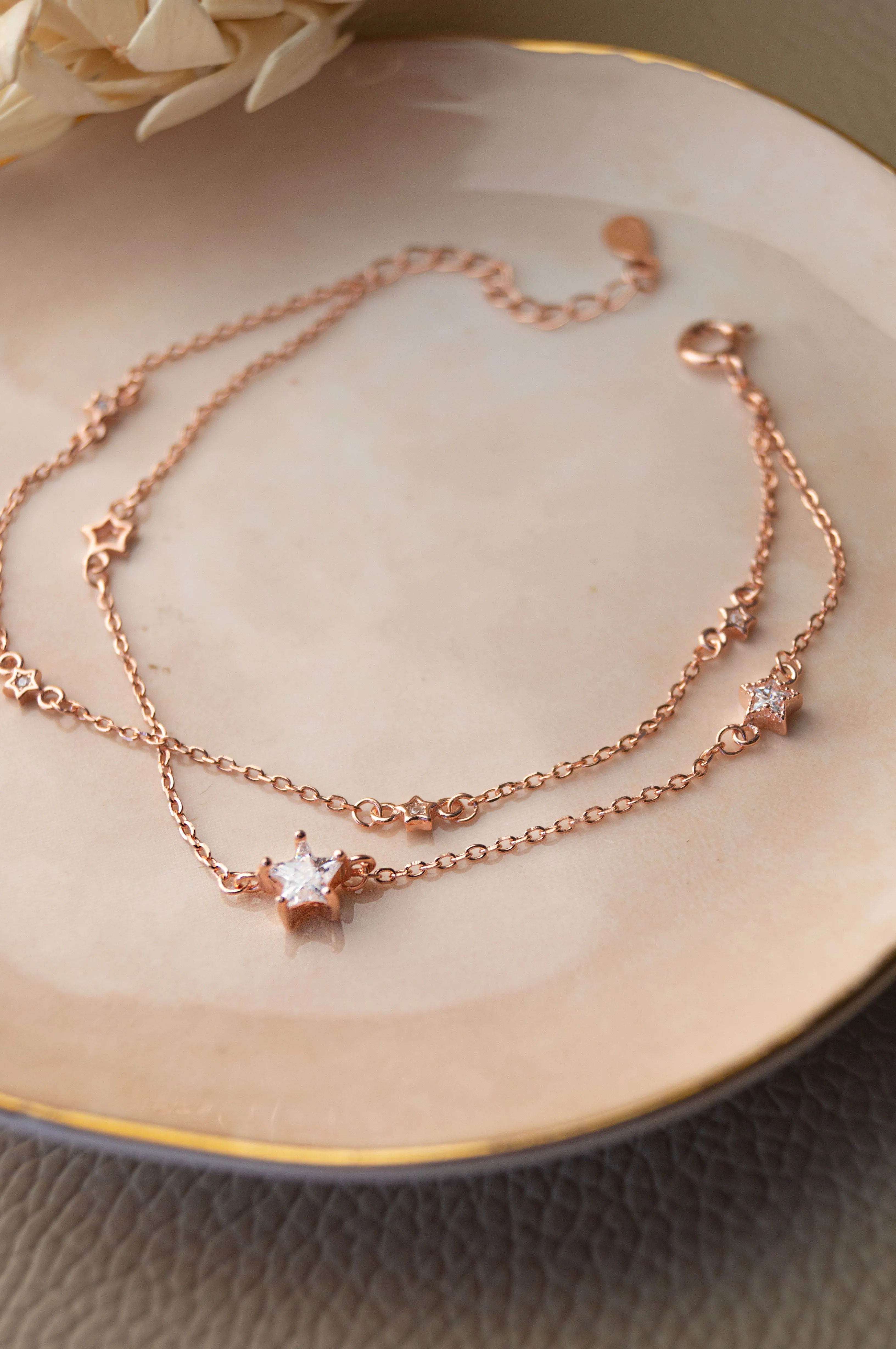 Starry Night Two Layer Rose Gold Plated Sterling Silver Chain Bracelet