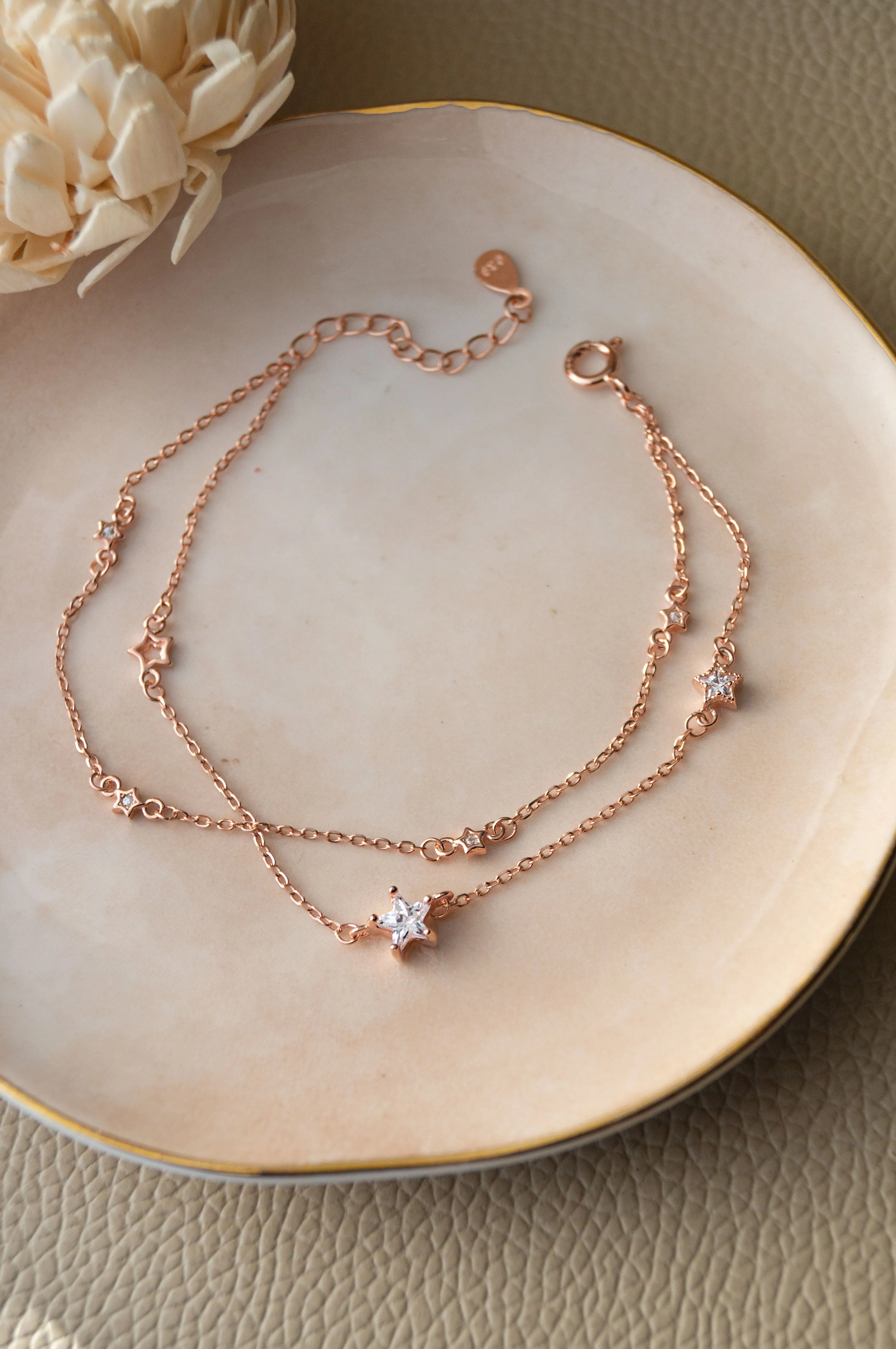 Starry Night Two Layer Rose Gold Plated Sterling Silver Chain Bracelet