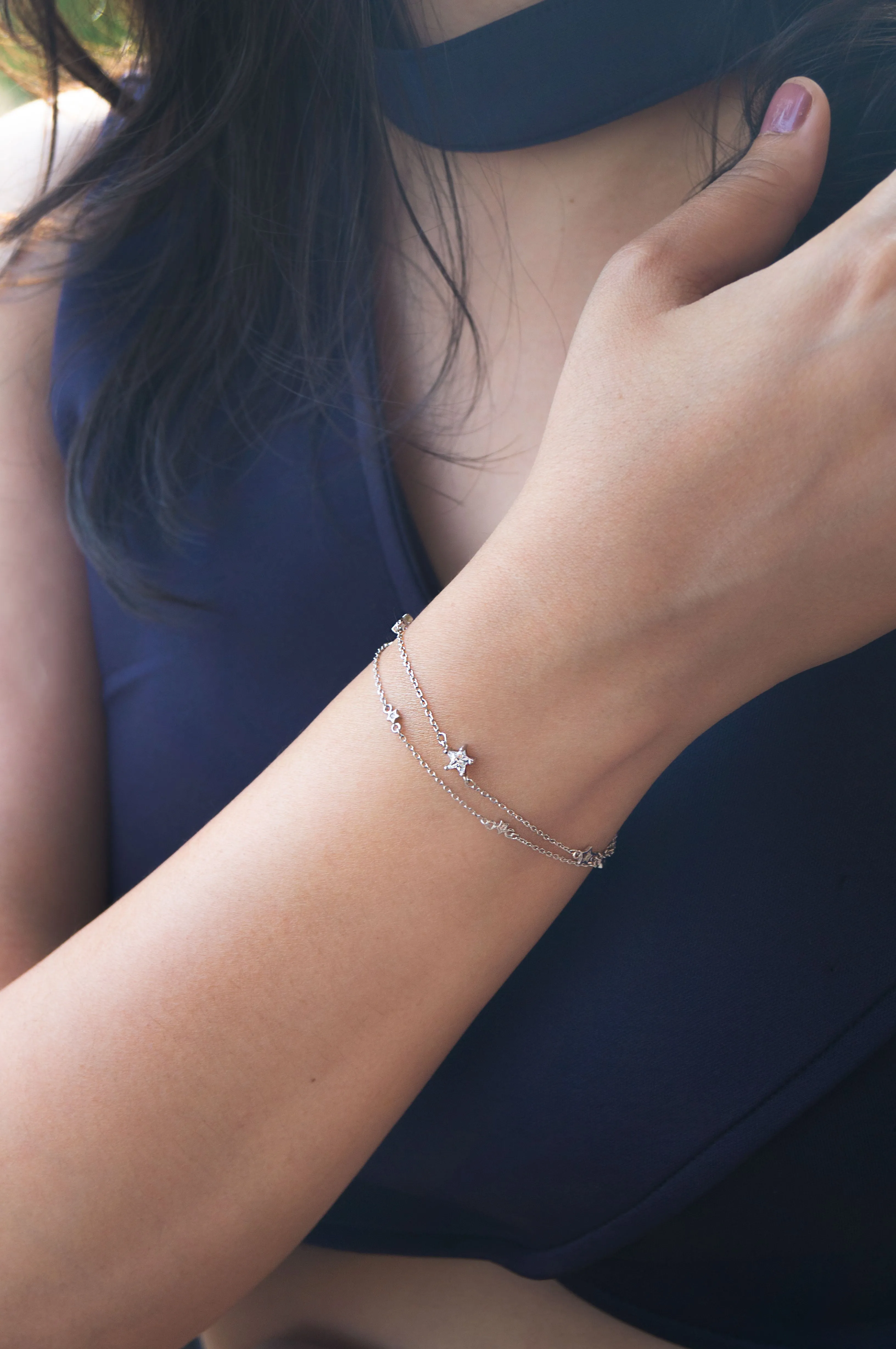 Starry Night Two Layer Rose Gold Plated Sterling Silver Chain Bracelet