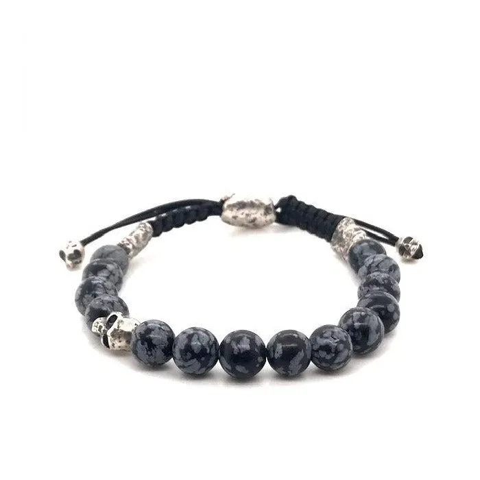 Sterling and Obsidian Skull Bracelet