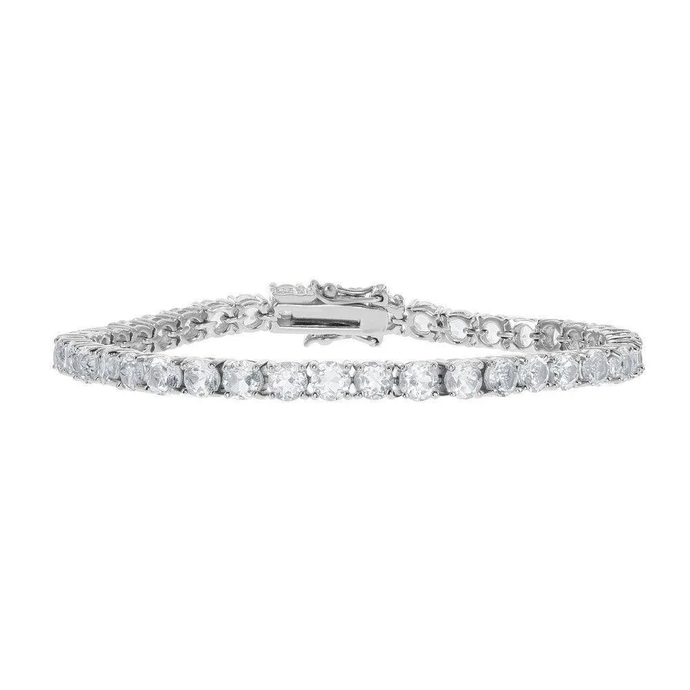Sterling Silver 4mm Prong-Set Round 8 cttw White Topaz Tennis Bracelet