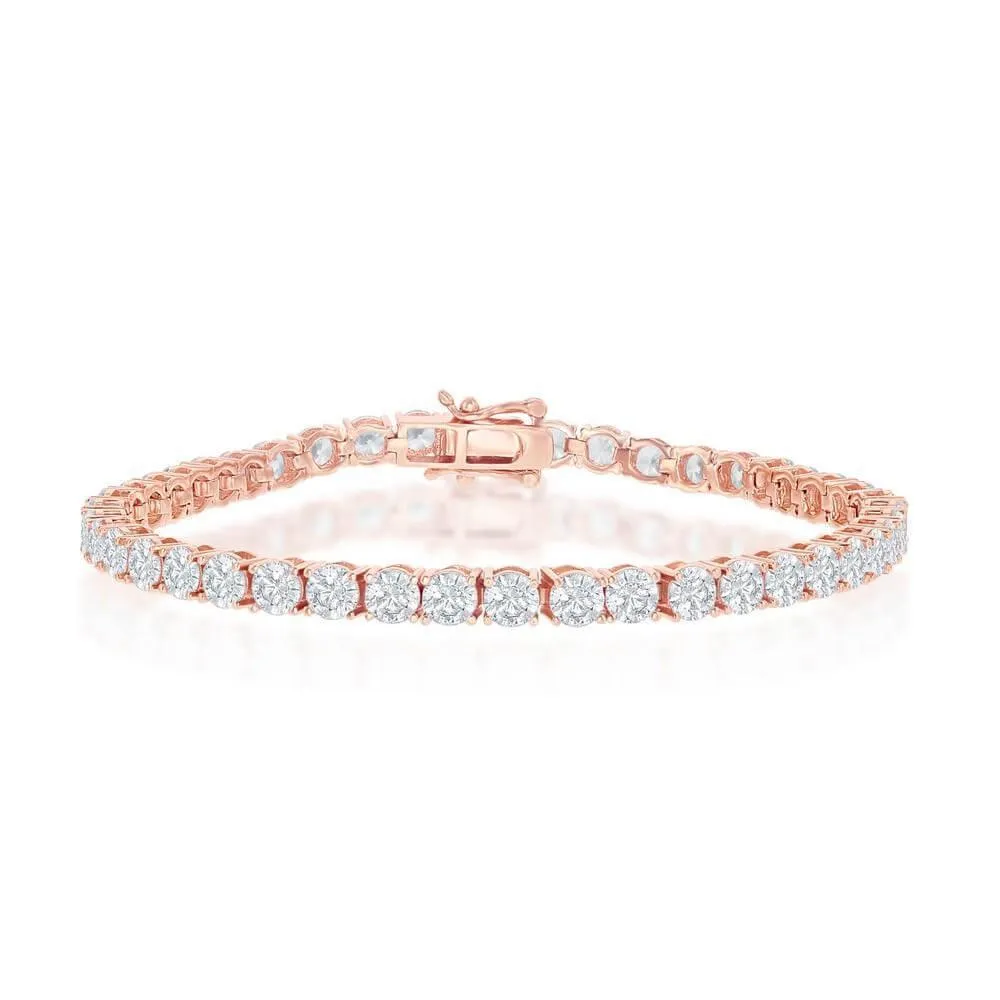 Sterling Silver 4mm Prong-Set Round CZ Tennis Bracelet - Rose Gold Plated