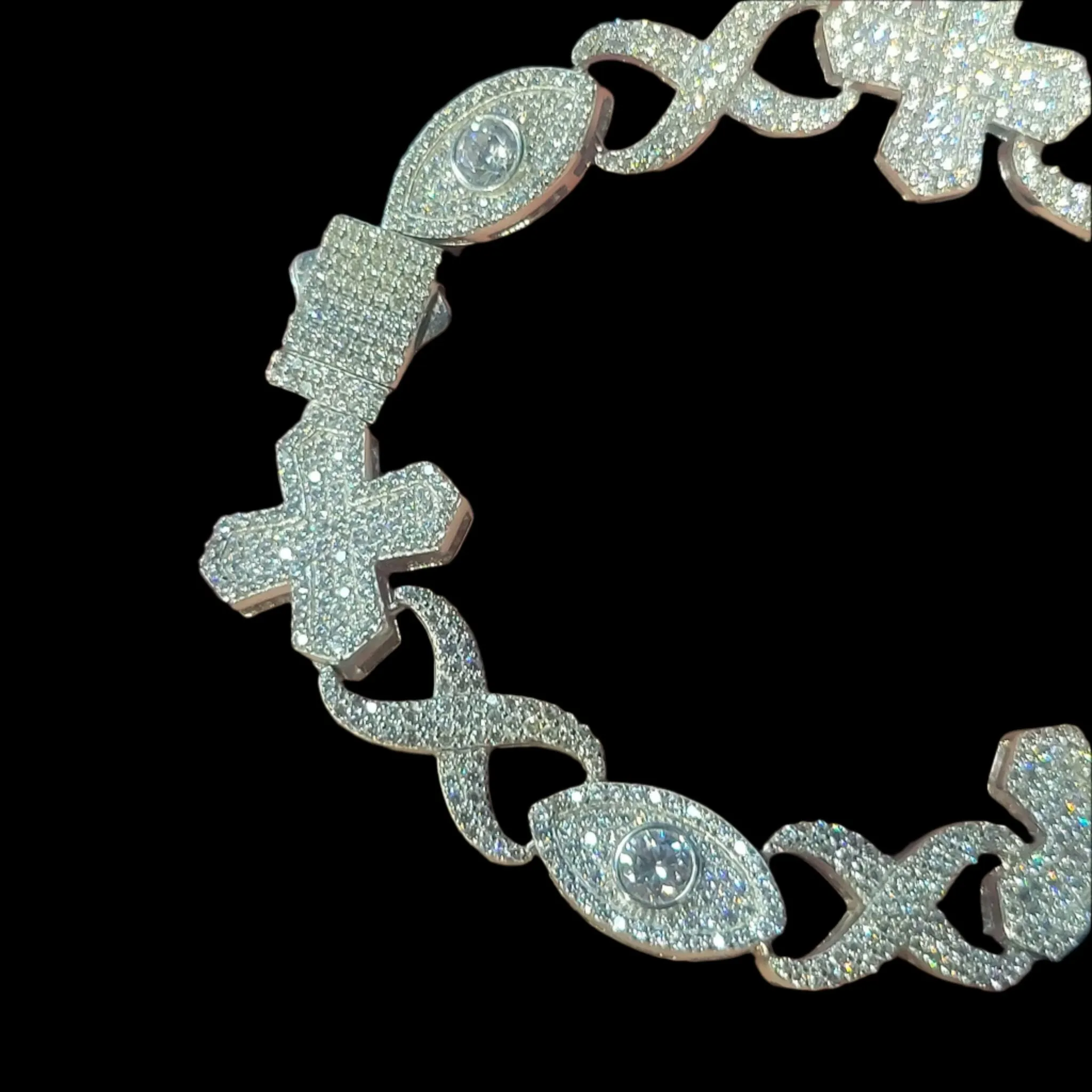 Sterling Silver 925 Moissanite 12mm Infinity Cross Eye Lin Bracelet - M300029