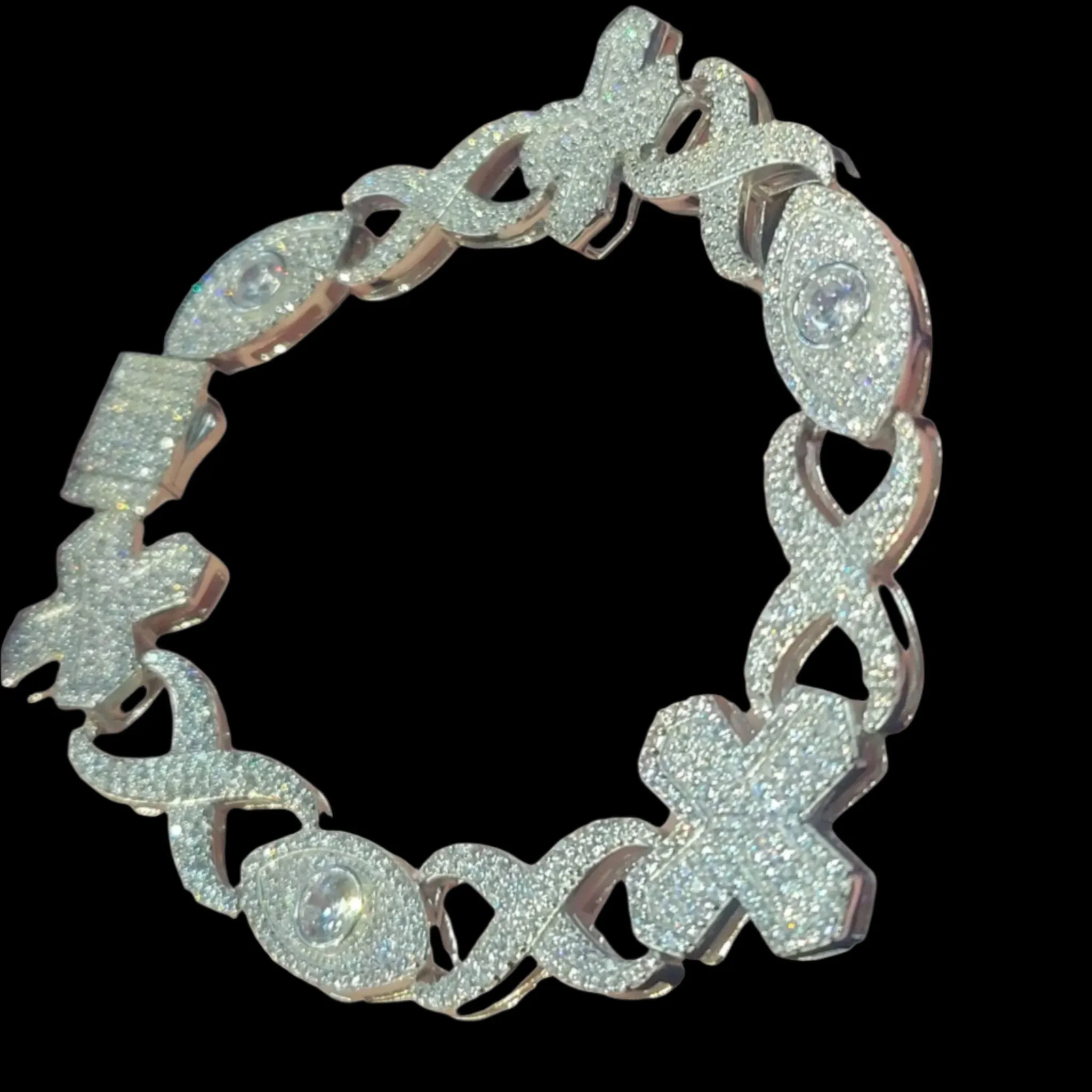 Sterling Silver 925 Moissanite 12mm Infinity Cross Eye Lin Bracelet - M300029