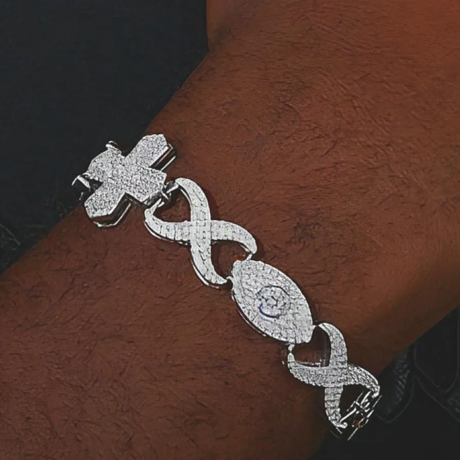 Sterling Silver 925 Moissanite 12mm Infinity Cross Eye Lin Bracelet - M300029