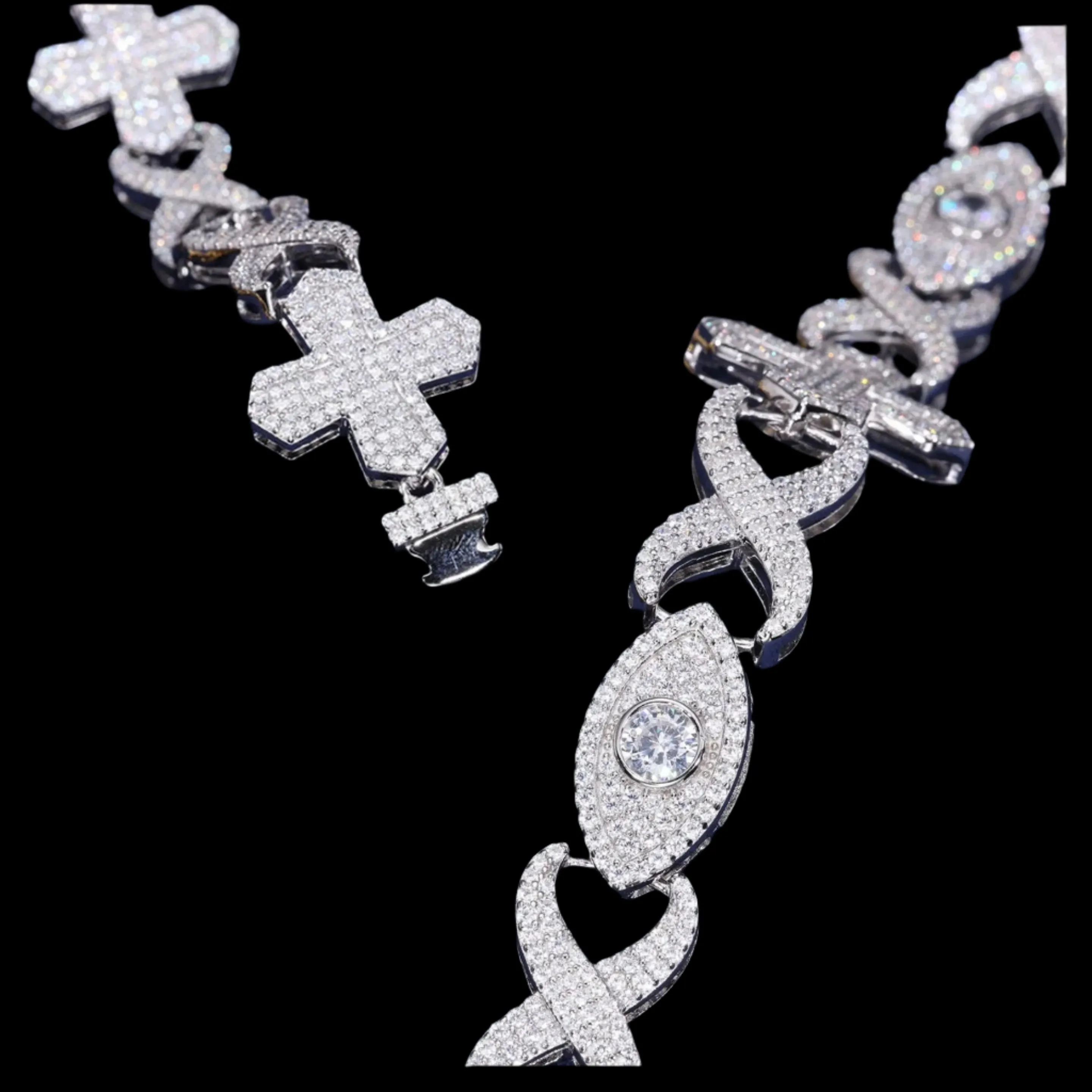 Sterling Silver 925 Moissanite 12mm Infinity Cross Eye Lin Bracelet - M300029