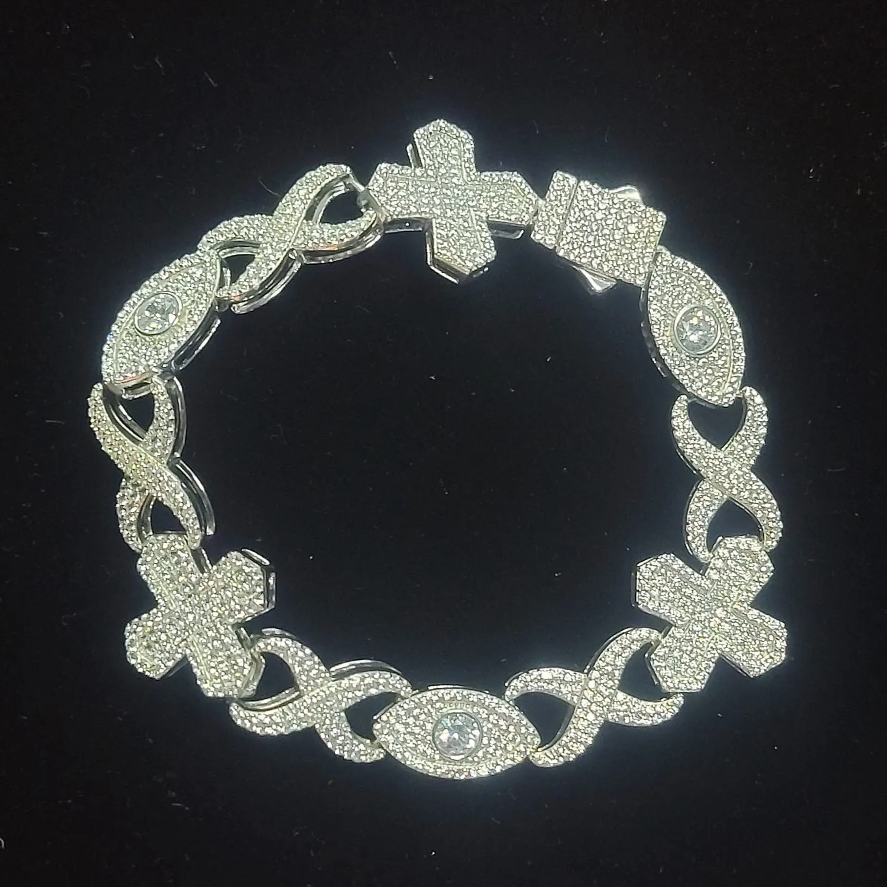 Sterling Silver 925 Moissanite 12mm Infinity Cross Eye Lin Bracelet - M300029