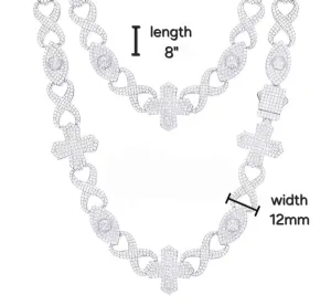 Sterling Silver 925 Moissanite 12mm Infinity Cross Eye Lin Bracelet - M300029