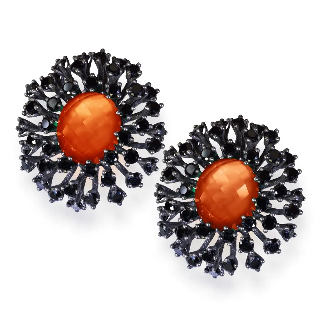 Sterling Silver Astra Earrings with Red Agate & Spinel