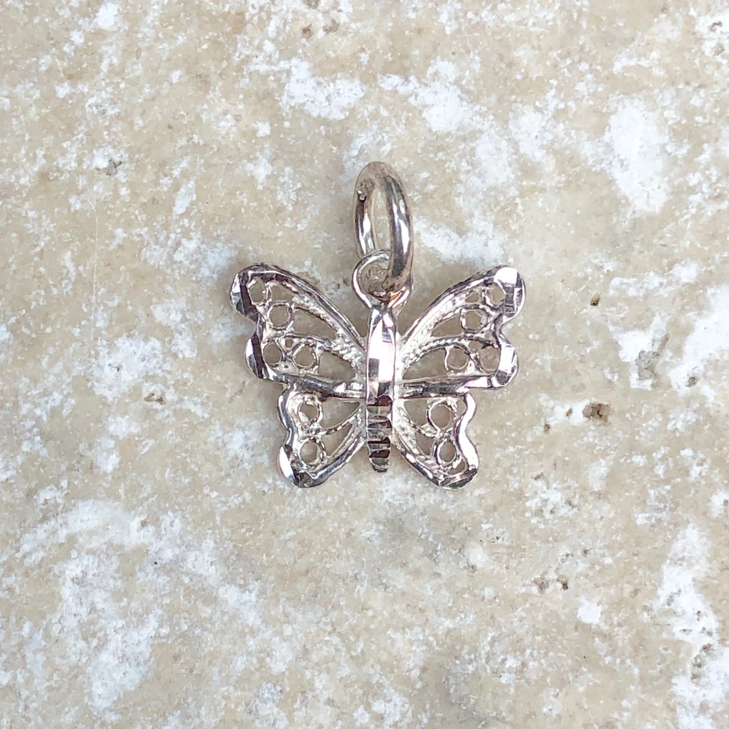 Sterling Silver Diamond-Cut Mini Butterfly Pendant Charm