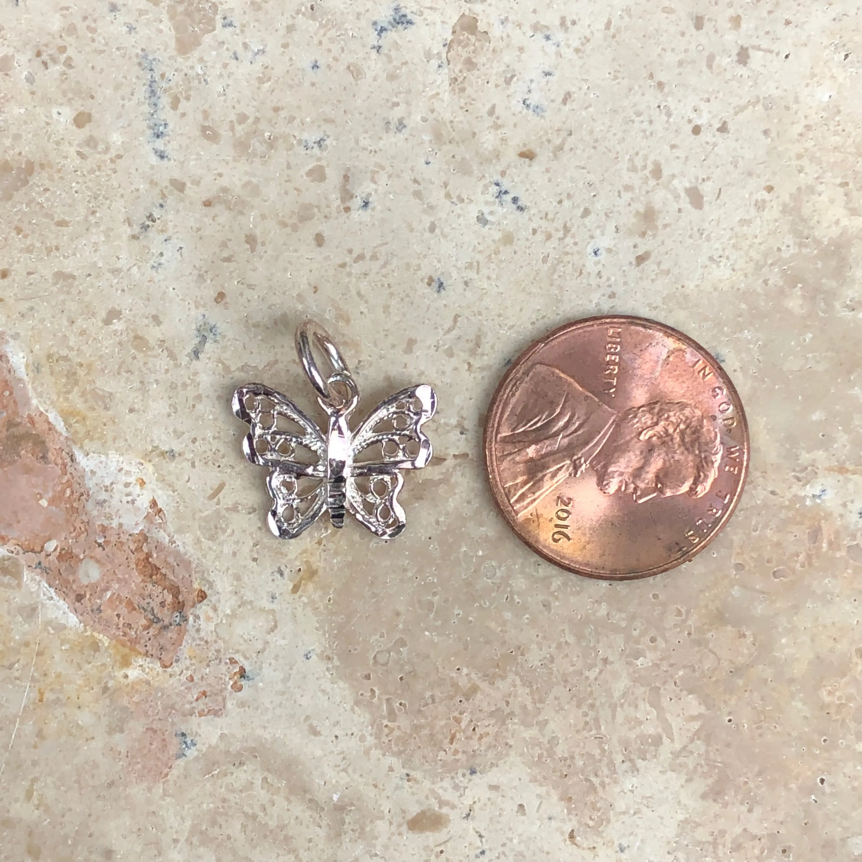 Sterling Silver Diamond-Cut Mini Butterfly Pendant Charm