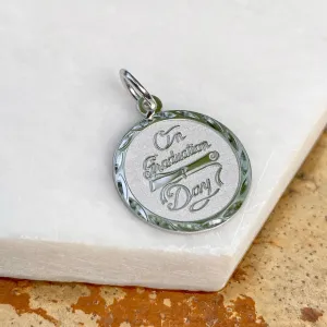 Sterling Silver Diamond-Cut "On Graduation Day" Round Disc Pendant Charm