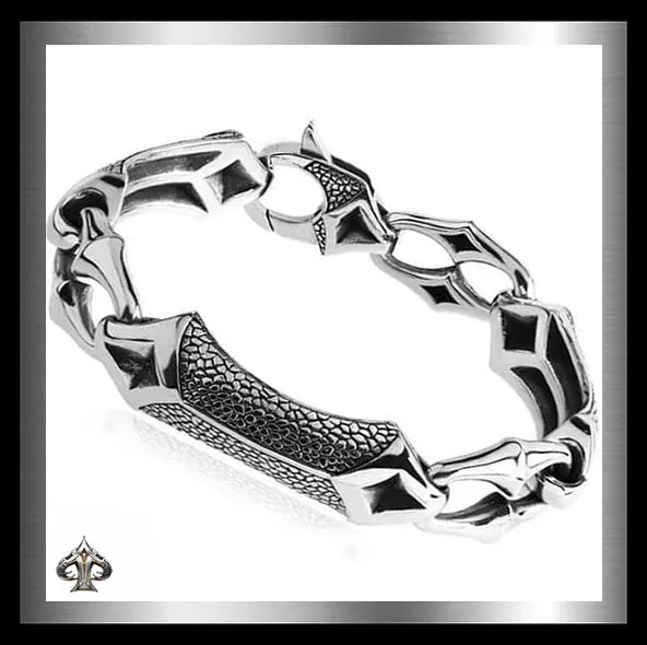 Sterling Silver Dragon Hyde Anchor Link Biker Bracelet