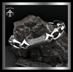 Sterling Silver Dragon Hyde Anchor Link Biker Bracelet