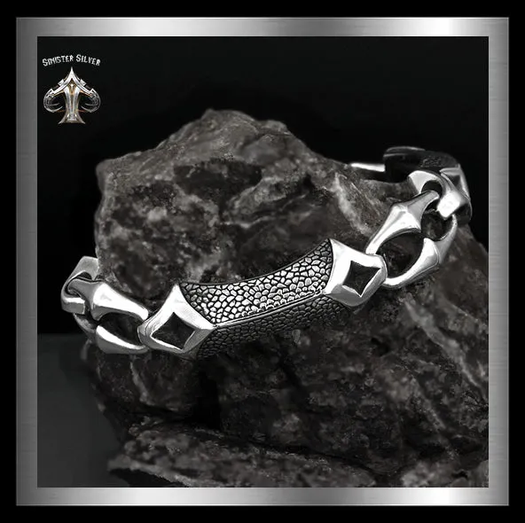 Sterling Silver Dragon Hyde Anchor Link Biker Bracelet