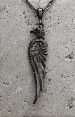 Sterling Silver Eagle Wing & Eagle Head with Black Diamonds