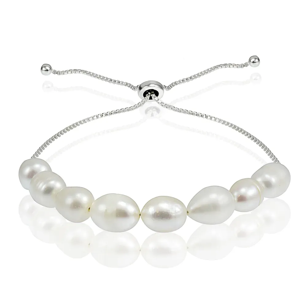 Sterling Silver Freshwater Pearl Adjustable Bracelet (8 Mm)