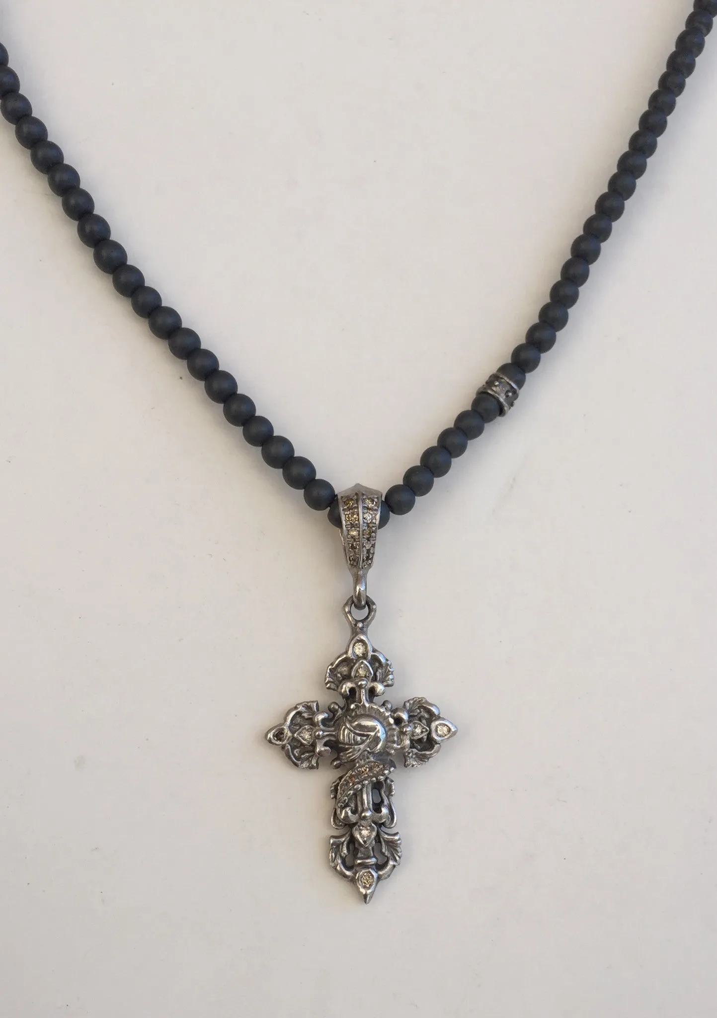 Sterling Silver Knight Ornament Cross with Diamonds