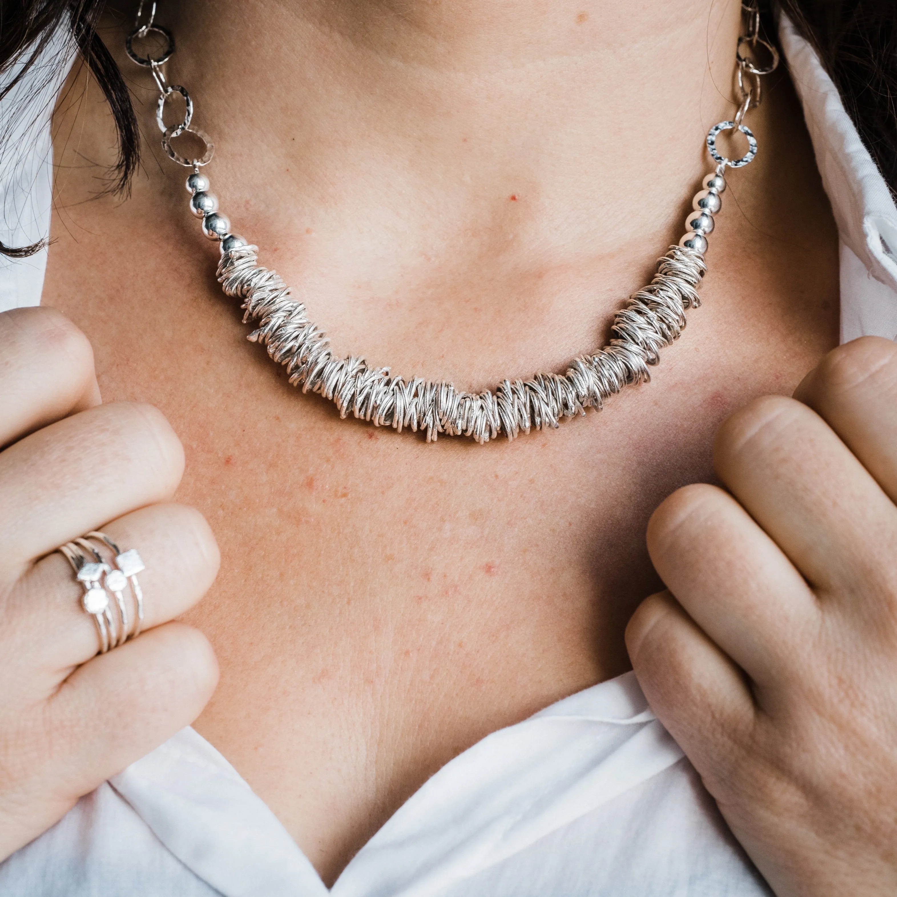 Sterling Silver Large Nugget Necklace