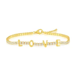 Sterling Silver, 'Love' Tennis CZ Bracelet - Gold Plated