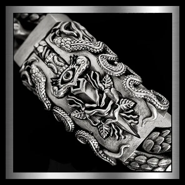 Sterling Silver MASSIVE Pit Viper Biker Bracelet 6 Oz.