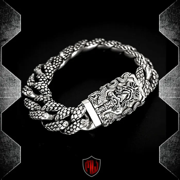 Sterling Silver MASSIVE Pit Viper Biker Bracelet 6 Oz.
