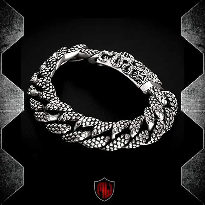 Sterling Silver MASSIVE Pit Viper Biker Bracelet 6 Oz.