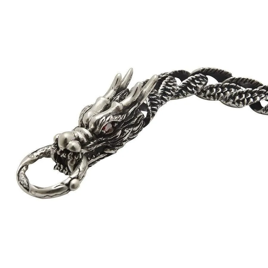 Sterling Silver Mens Red Eyes Dragon Bracelet