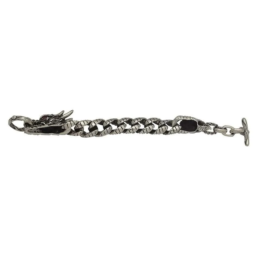 Sterling Silver Mens Red Eyes Dragon Bracelet
