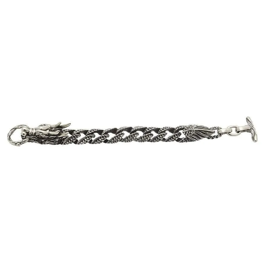 Sterling Silver Mens Red Eyes Dragon Bracelet