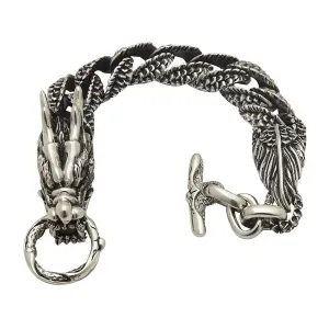 Sterling Silver Mens Red Eyes Dragon Bracelet