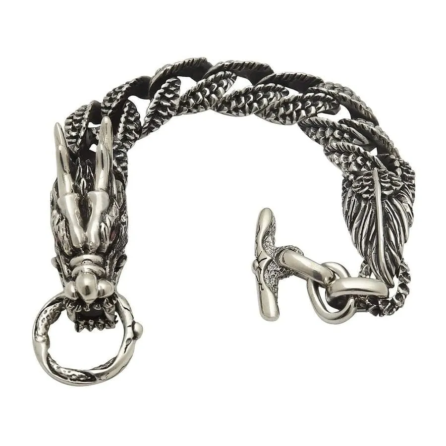 Sterling Silver Mens Red Eyes Dragon Bracelet