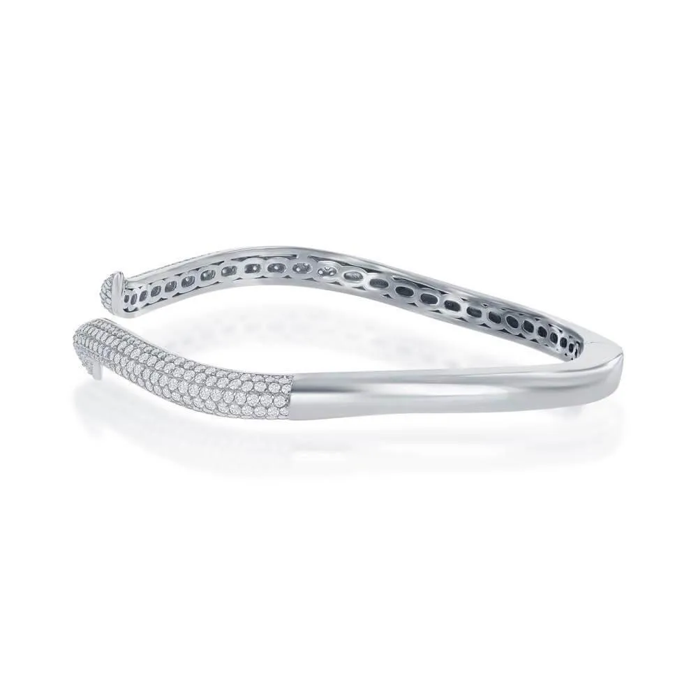Sterling Silver Micro Pave CZ  Waved Bangle