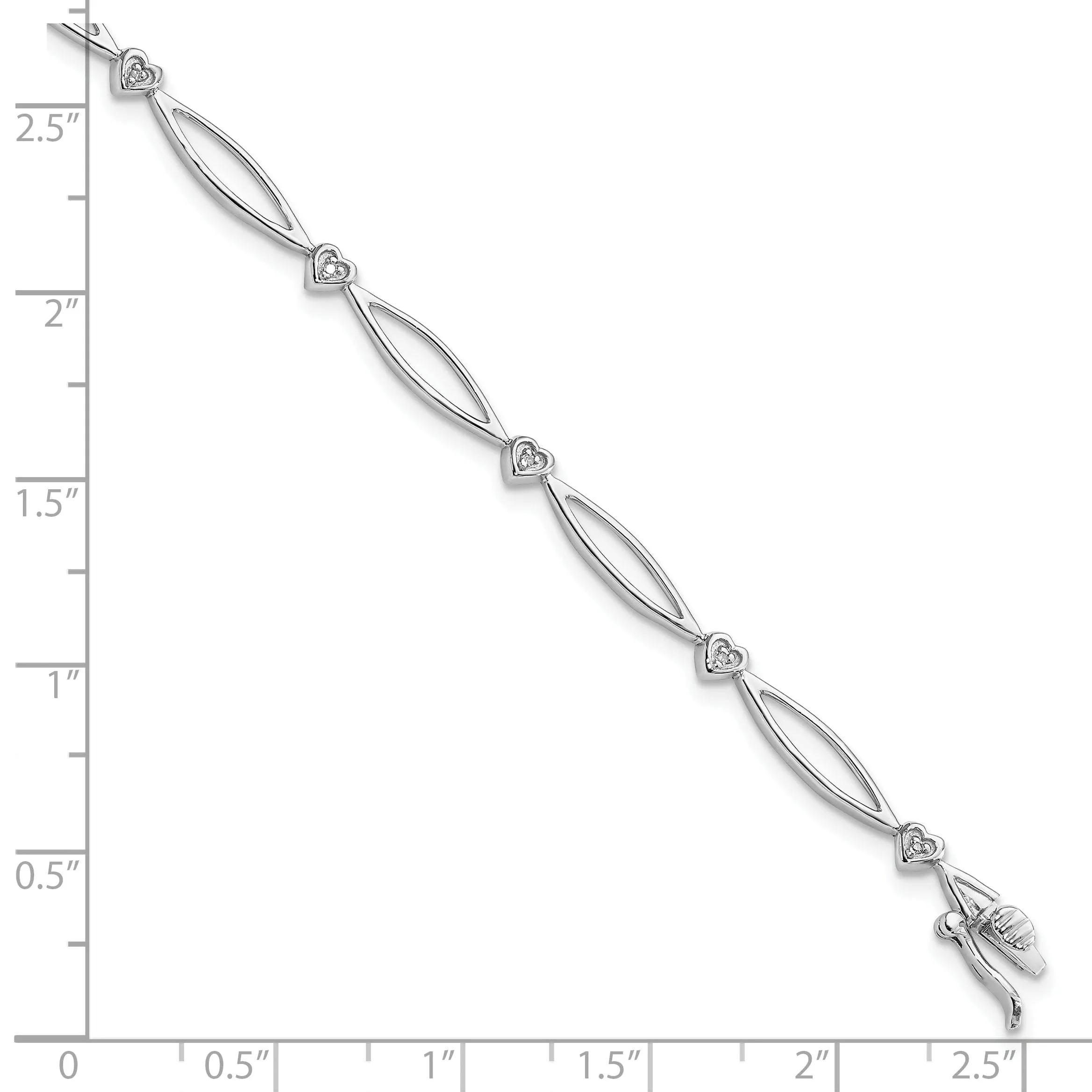 Sterling Silver Polished Diamond Heart Bracelet