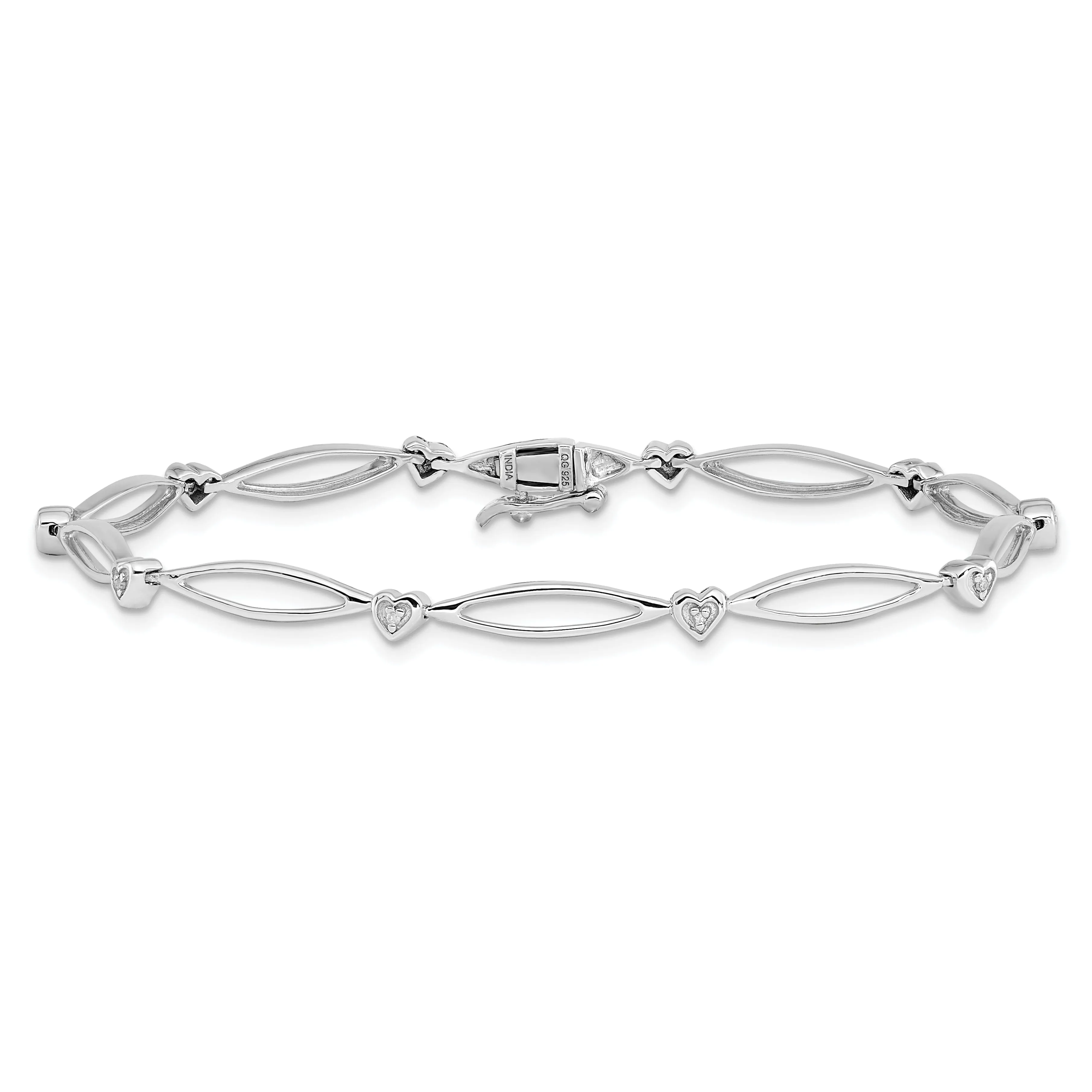 Sterling Silver Polished Diamond Heart Bracelet