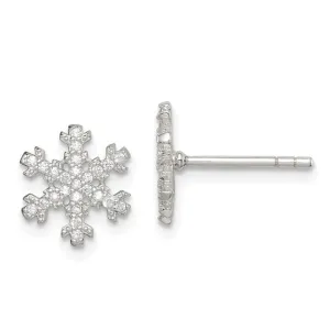 Sterling Silver Rhodium Plated Snowflake with CZ Stud Earrings