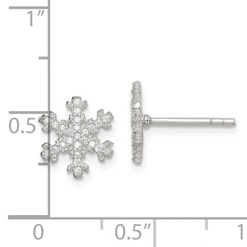 Sterling Silver Rhodium Plated Snowflake with CZ Stud Earrings