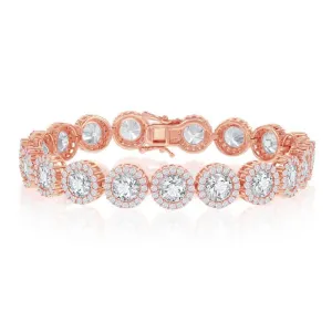 Sterling Silver Round Halo CZ Linked Bracelet - Rose Gold Plated