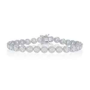Sterling Silver Round Halo CZ Linked Bracelet