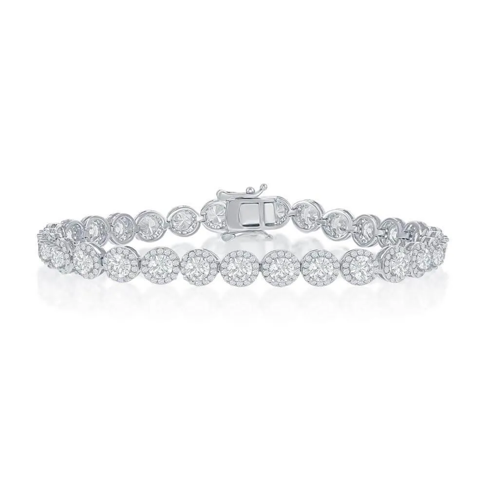 Sterling Silver Round Halo CZ Linked Bracelet