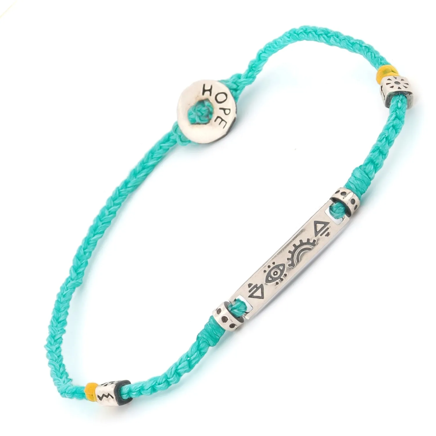 Sterling Silver Spiritual Symbols Turquoise Woven Hope Braided Bracelet