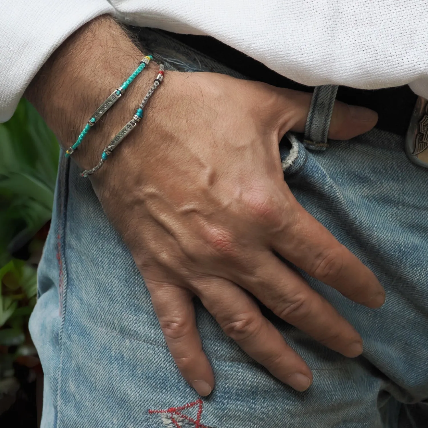 Sterling Silver Spiritual Symbols Turquoise Woven Hope Braided Bracelet
