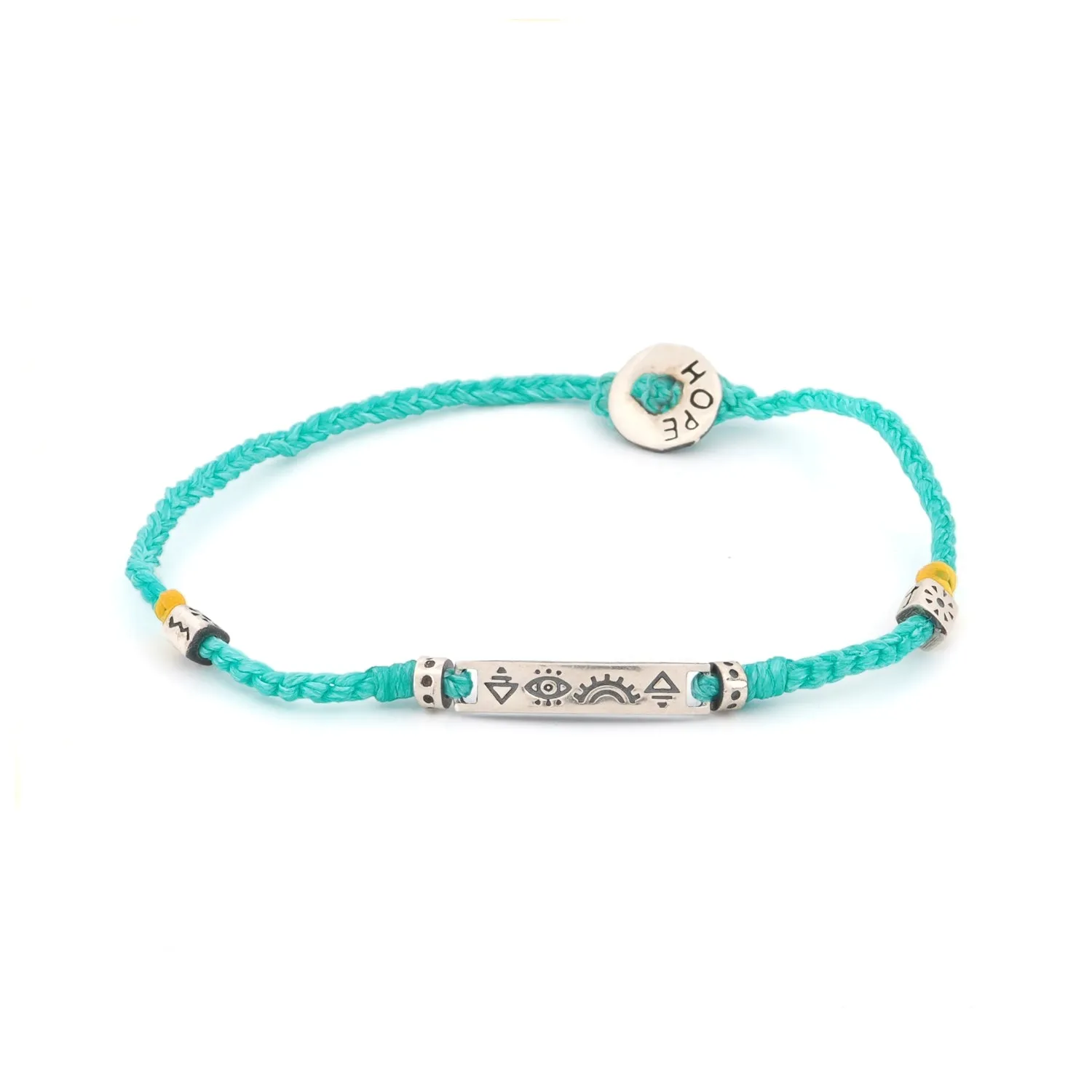 Sterling Silver Spiritual Symbols Turquoise Woven Hope Braided Bracelet