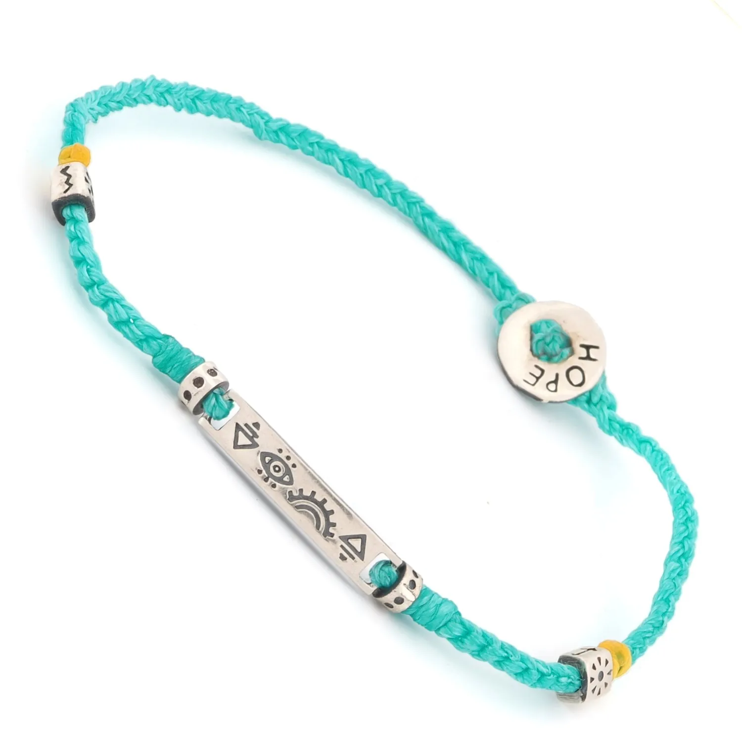 Sterling Silver Spiritual Symbols Turquoise Woven Hope Braided Bracelet